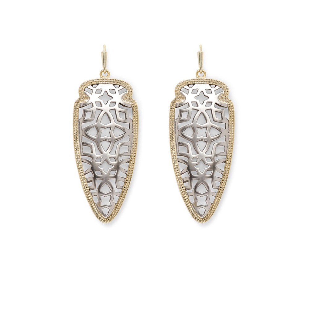 Kendra Scott Sadie Spear Earrings Drop Dangle Mixed Metal Pierced Post Filigree